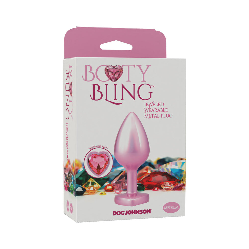 Doc Johnson - Booty Bling Heart Diamond Jeweled Metal Plug Pink Medium - Anal Toys & Stimulators