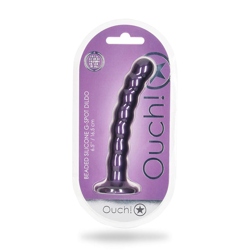 Shots - Ouch! Beaded Silicone 6.5 in. G-Spot Dildo Metallic Purple - Dildos - Silicone