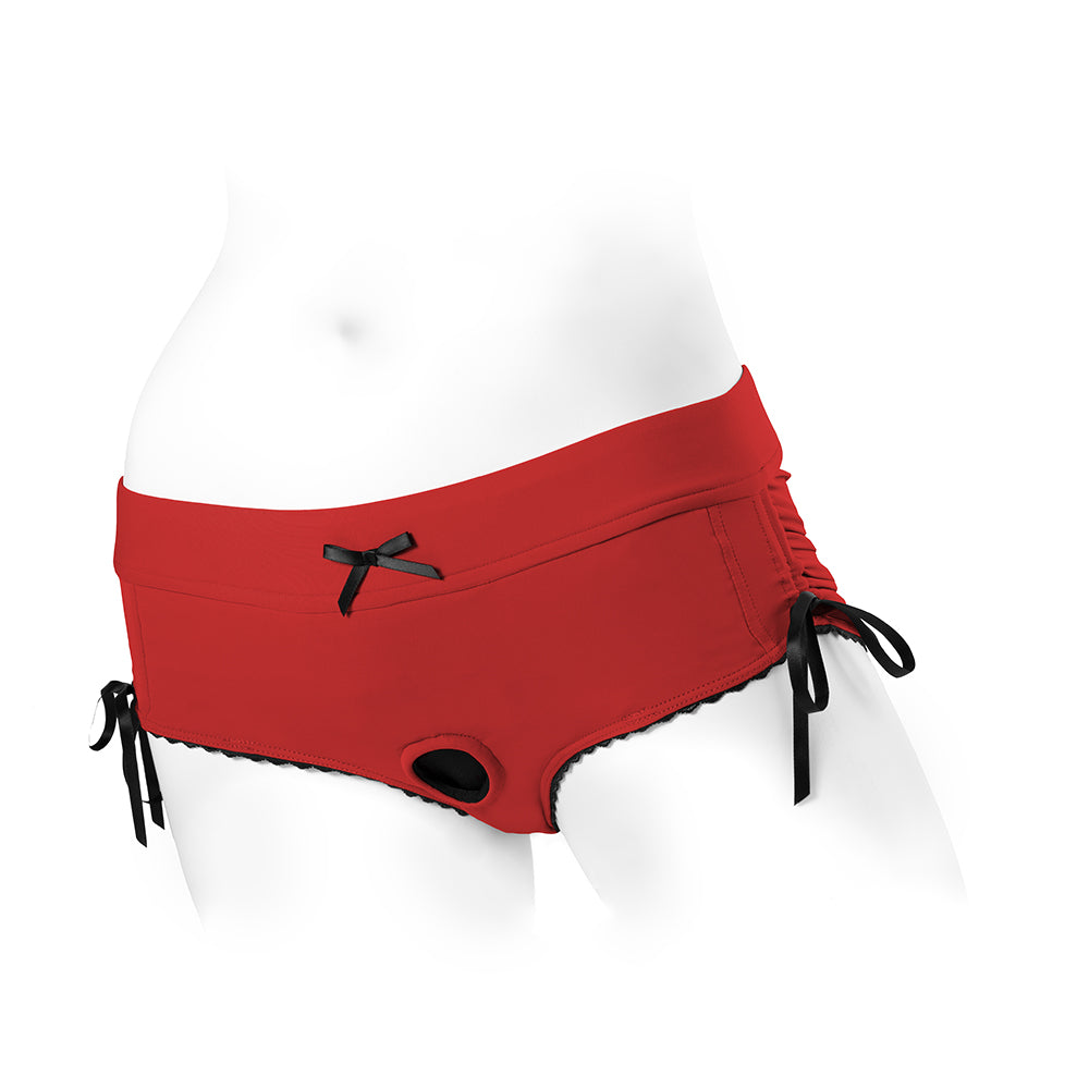 SpareParts - SpareParts Sasha Cinch Booty Short Harness Red/Black Size L - Harnesses & Strap-Ons - Nylon