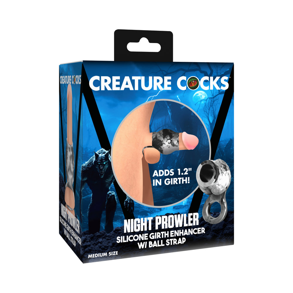 XR Brands - Creature Cocks Night Prowler Silicone Girth Enhancer with Ball Strap M - Cockrings - Silicone
