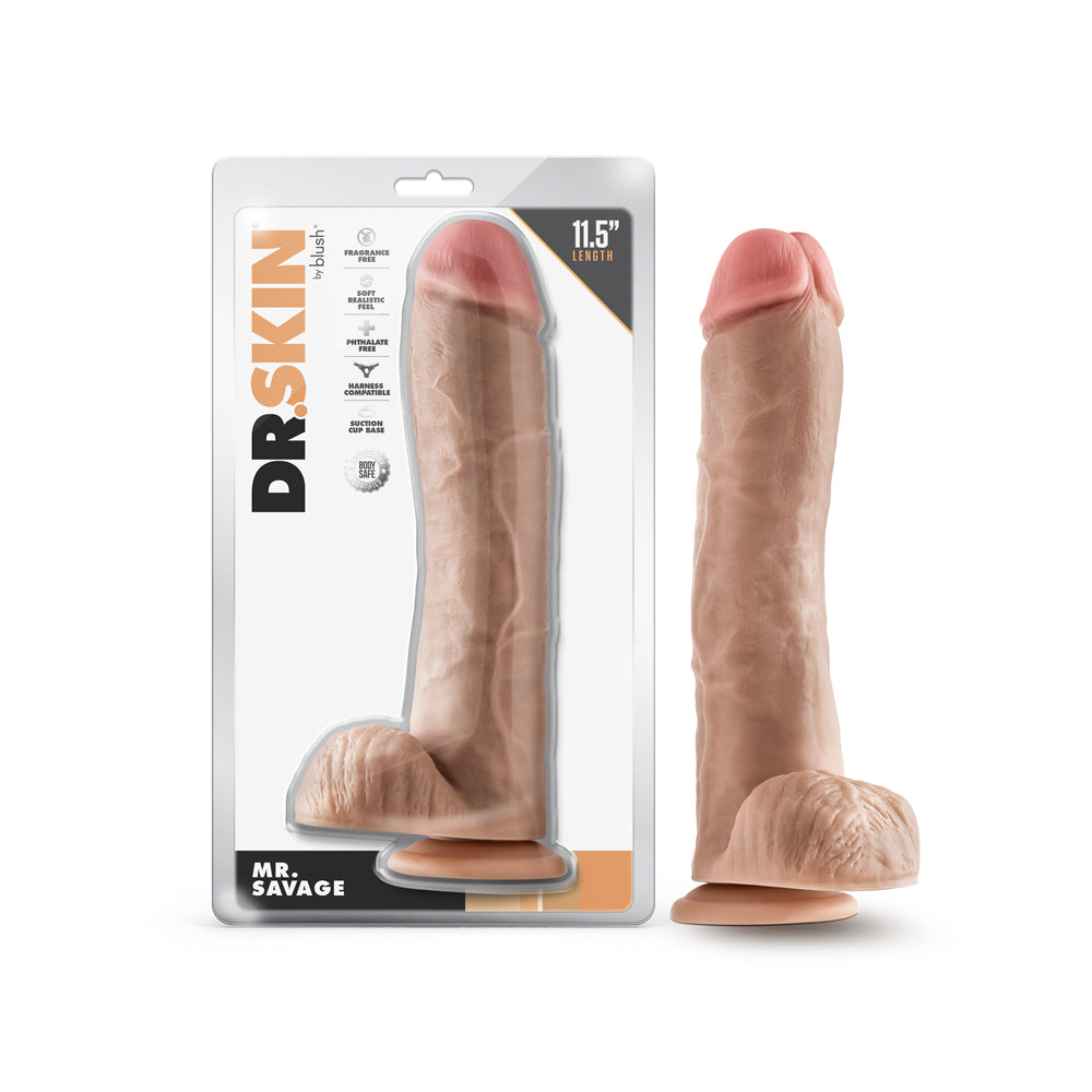 Blush - Dr. Skin Mr. Savage Realistic 11.5 in. Dildo with Balls Beige - Dildos - TPE/TPR/Elastomers