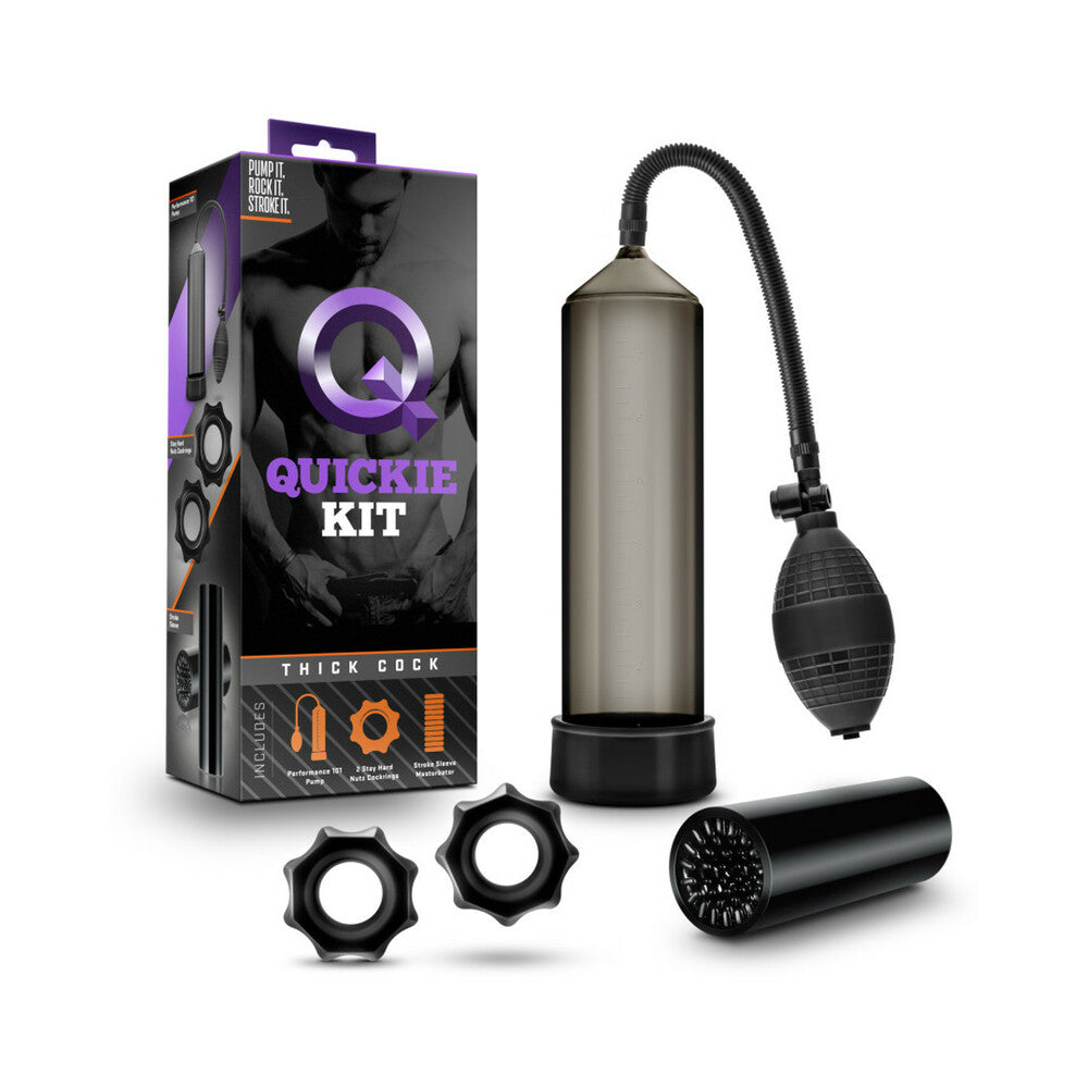 Blush - Quickie Kit Thick Cock Pump, Stroker & 2-Piece Cockring Set Black - Cockrings - TPE/TPR/Elastomers