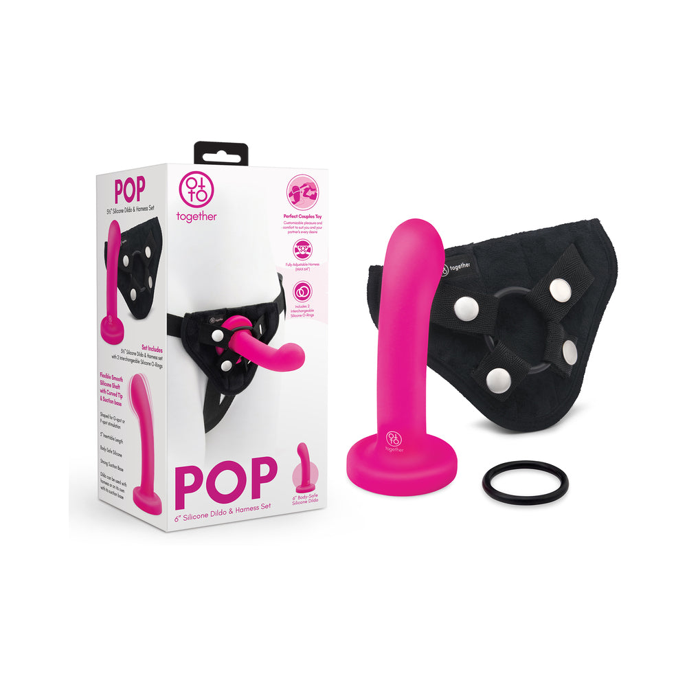 Together Toy - Together Pop 5 in. Silicone Dildo and Harness Set Pink - Harnesses & Strap-Ons - Silicone