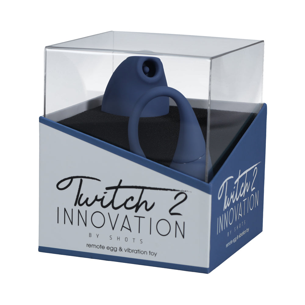 Shots - Twitch 2 Rechargeable Suction and Flapping Vibrator with Remote Control Vibrating Egg Blue/Grey - Vibrators - Silicone