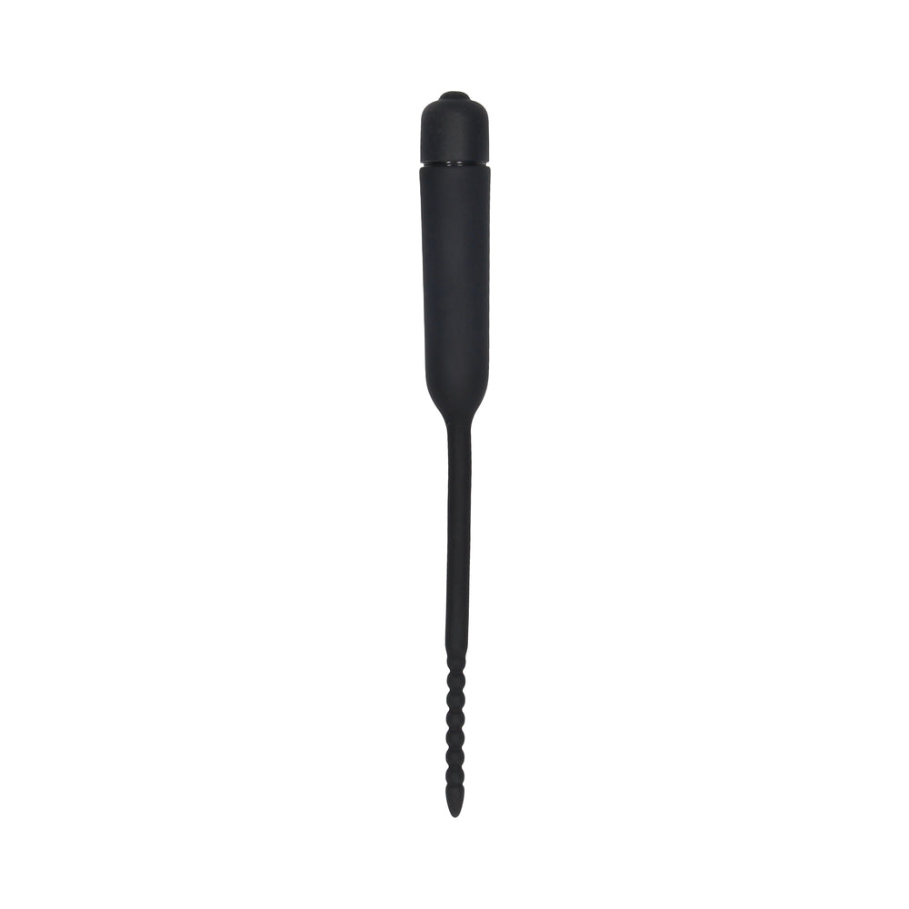 Shots - Ouch! Urethral Sounding Silicone Vibrating Bullet Plug With Beaded Tip Black 5.5 mm - 7 mm - General - Silicone