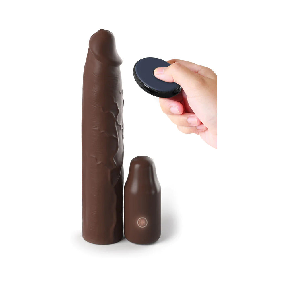 Pipedream - Fantasy X-tensions Elite 9 in. Silicone Mega Extension Sleeve 3 in. Vibrating Brown - Penis Extension & Sleeves - Silicone
