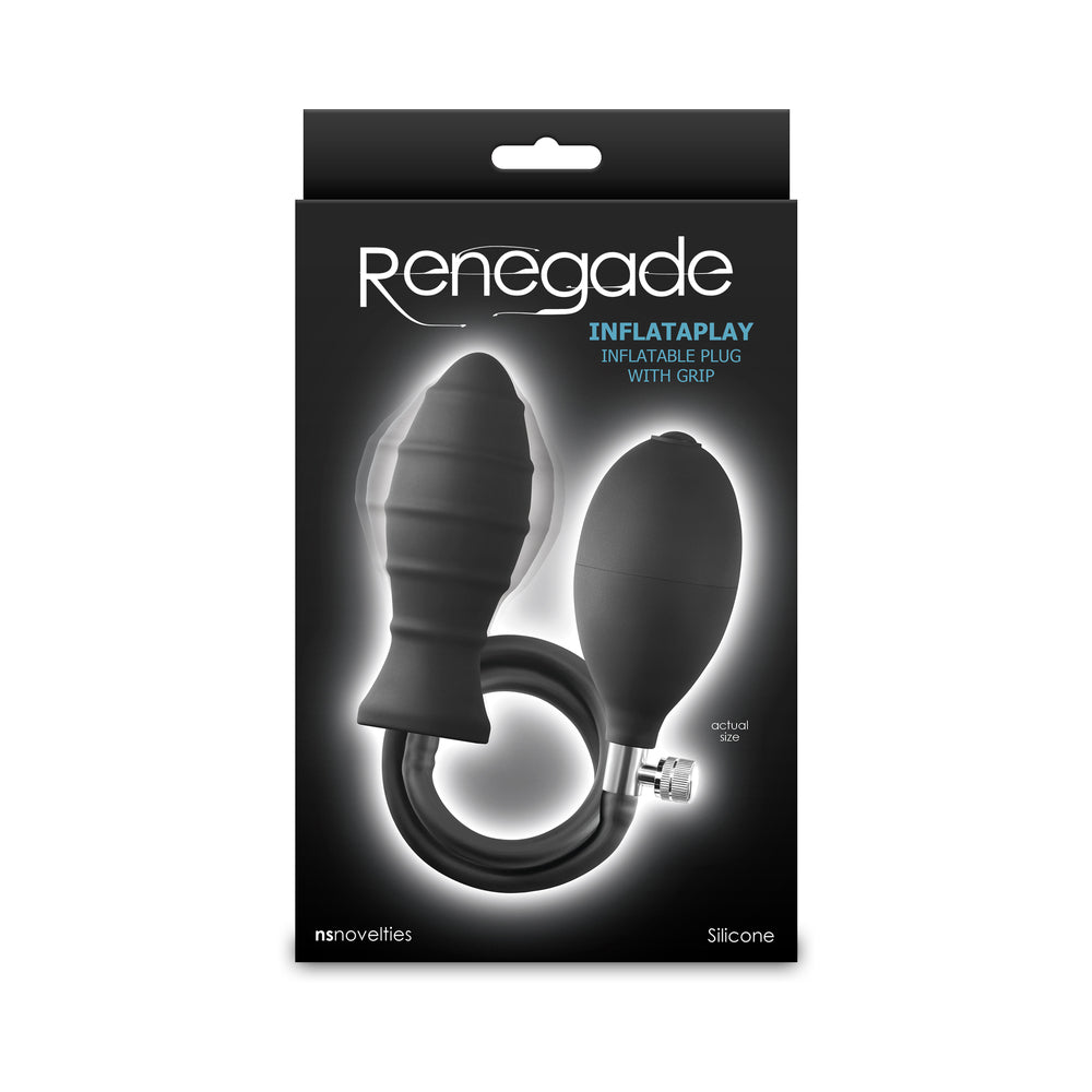 NS Novelties - Renegade InflataPlay Inflatable Plug with Grip Black - Anal Toys & Stimulators - Silicone