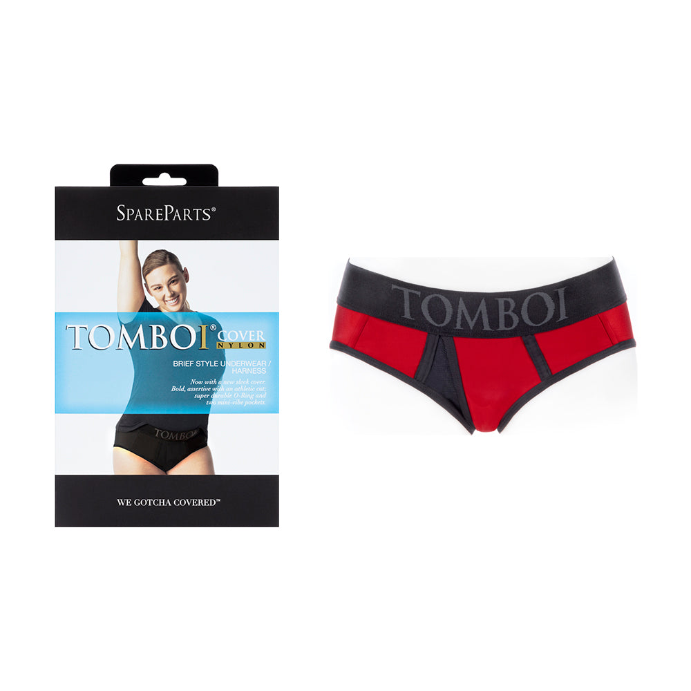 SpareParts - SpareParts Tomboi Cover Brief Style Underwear Harness Nylon Red/Black 2XL - Harnesses & Strap-Ons - Nylon