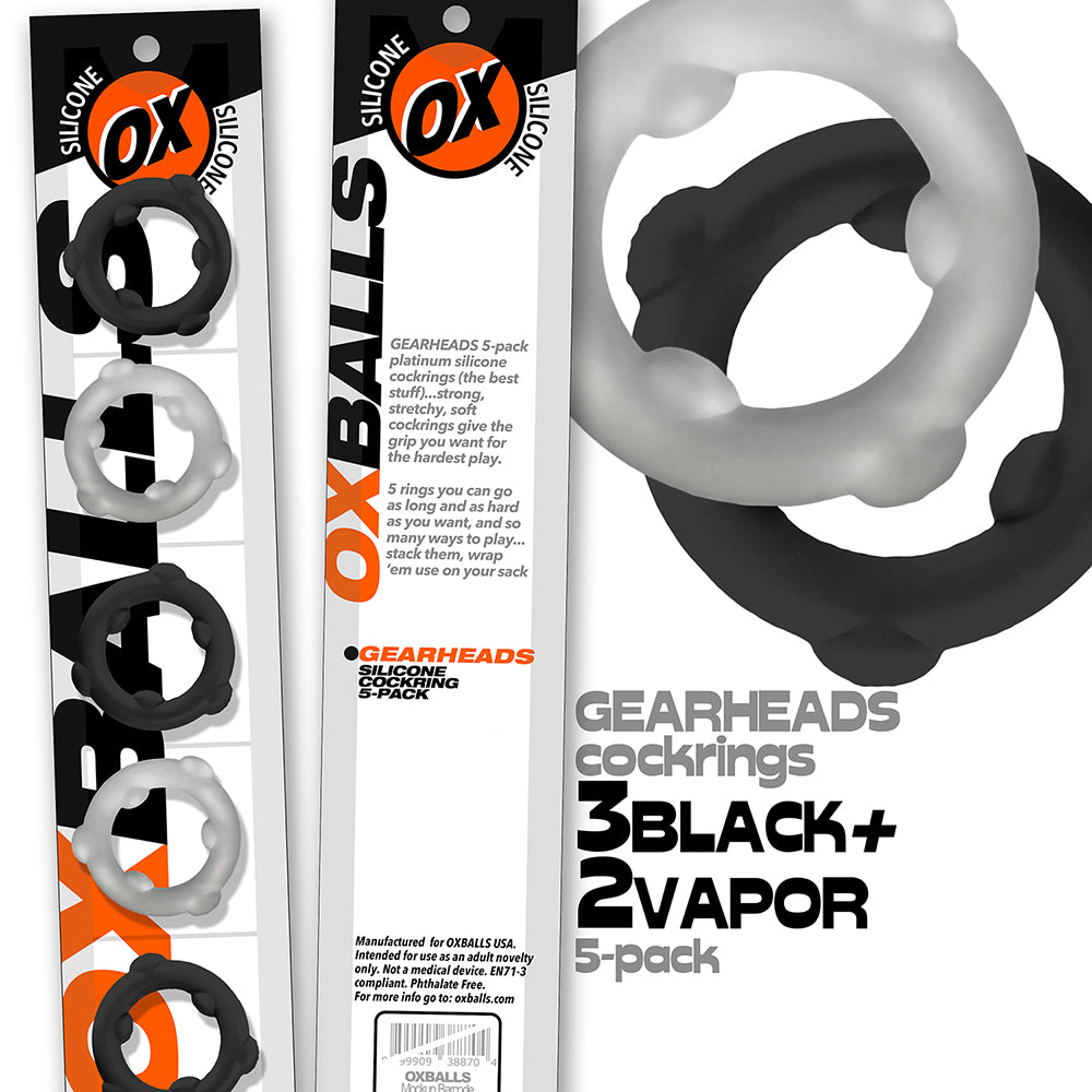 Oxballs - Oxballs Gearheads 5-Pack Spinner Rings Black/Vapor - Cockrings