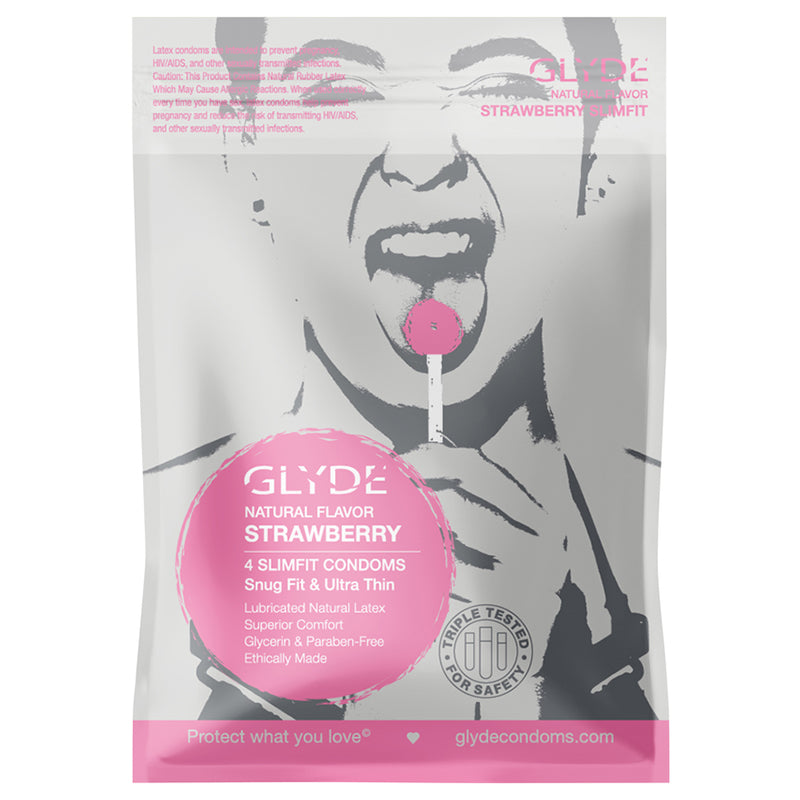 Glyde Condoms - Glyde Slimfit Natural Flavored Stawberry Condom 4pk - Condoms - Latex