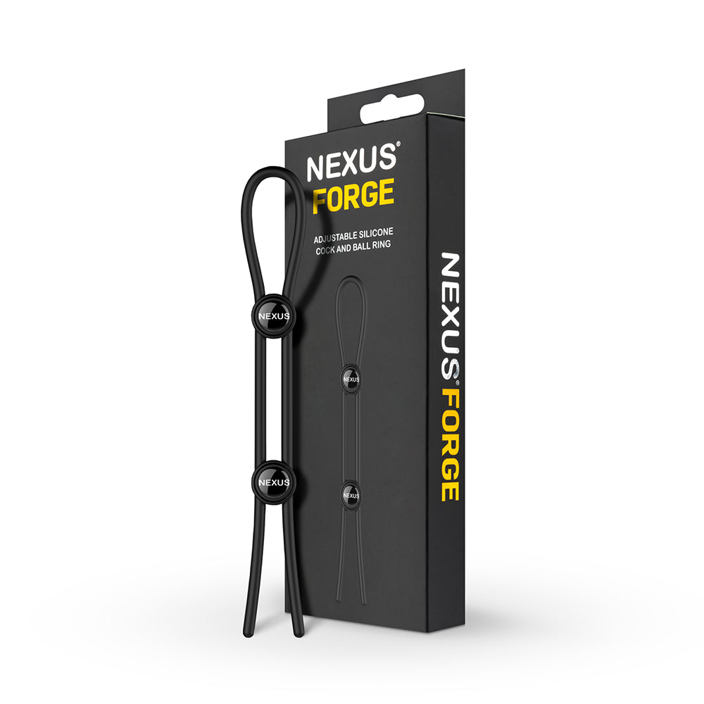 Nexus - Nexus Forge Adjustable Silicone Cock and Ball Lasso Ring Black - Cockrings - Silicone