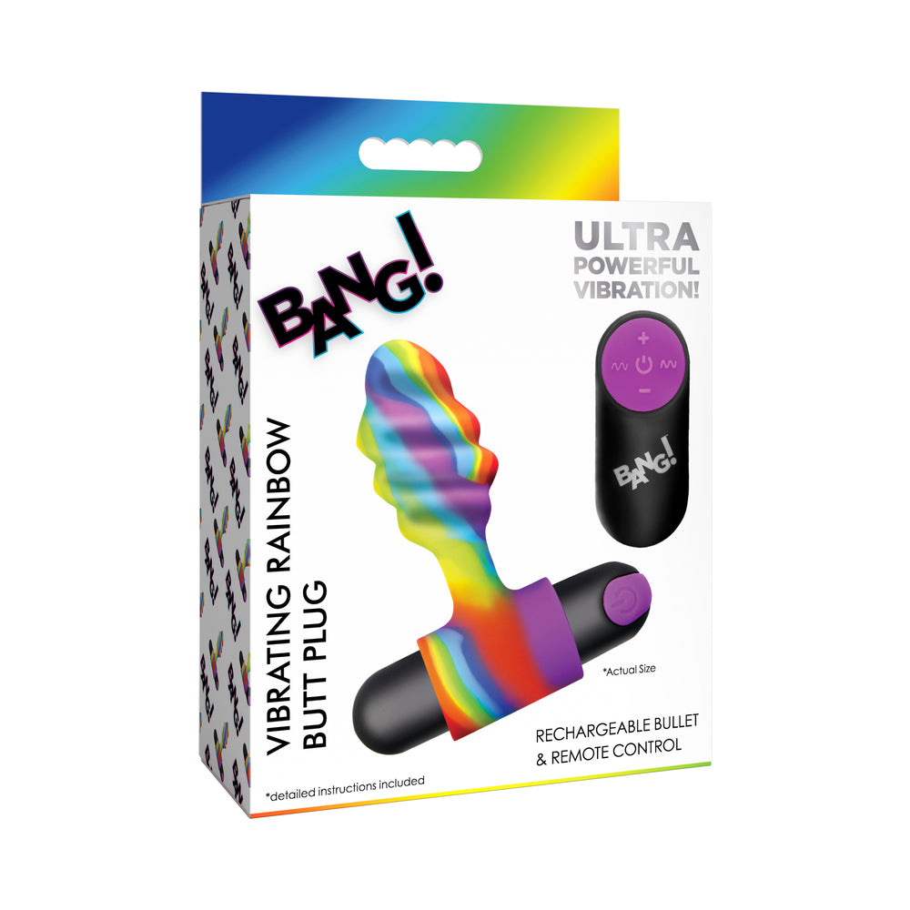 XR Brands - BANG! Vibrating Rainbow Butt Plug - Anal Toys & Stimulators - Silicone