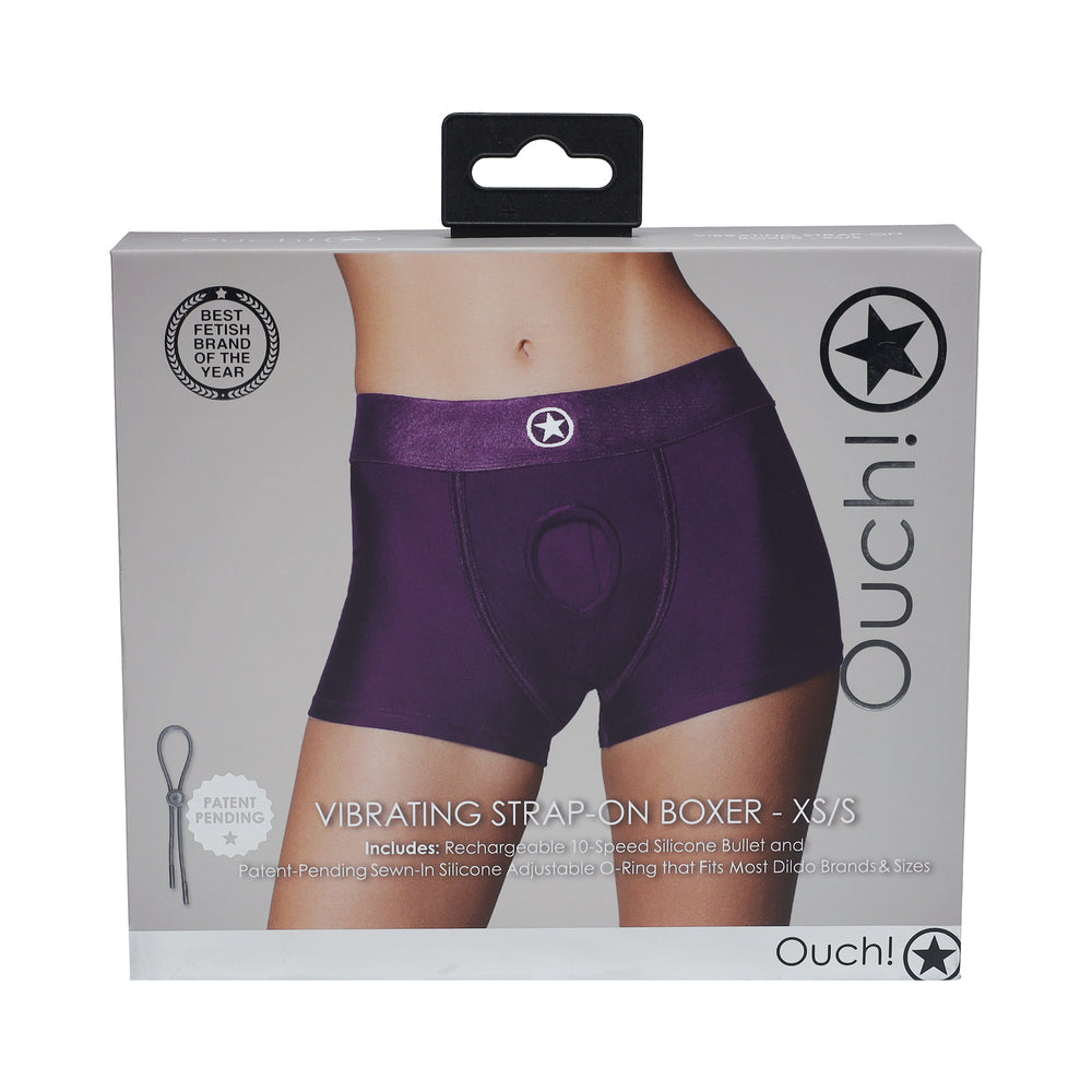 Shots - Ouch! Vibrating Strap-on Boxer Purple XS/S - Harnesses & Strap-Ons - Nylon