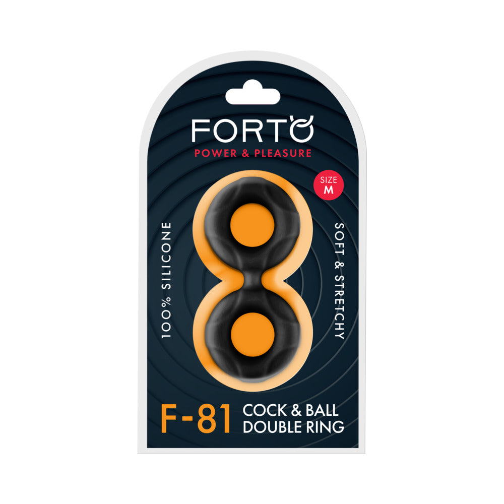 Forto - Forto F-81 Liquid Silicone Cock & Ball Double Ring Medium Black - Cockrings - Silicone