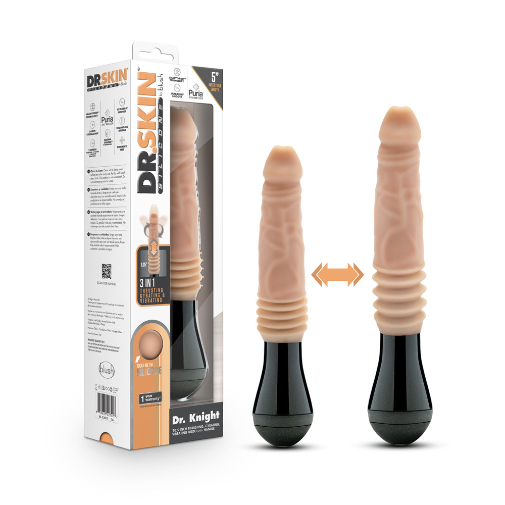 Blush - Dr. Skin Silicone Dr. Knight 10.5 in. Thrusting, Gyrating & Vibrating Dildo with Handle Beige - Dildos - Silicone