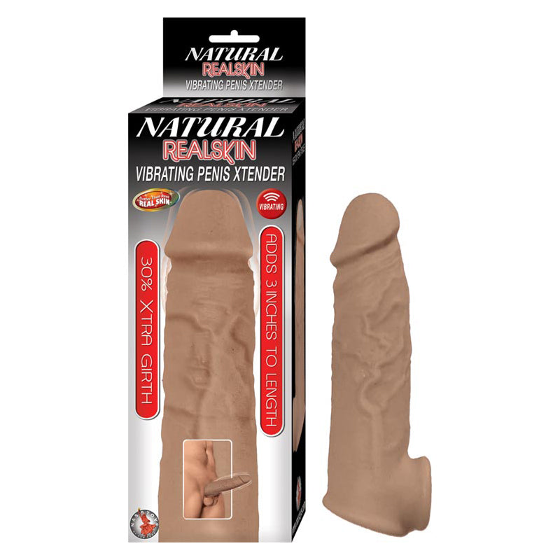 Nasstoys - Natural Realskin Vibrating Penis Xtender - Brown - Penis Extension & Sleeves - TPE/TPR/Elastomers