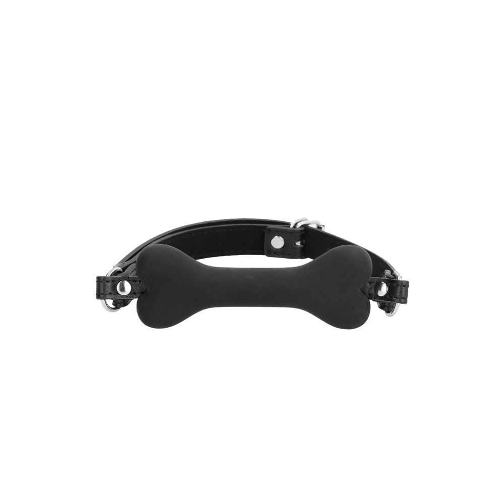Shots - Ouch! Black & White Silicone Bone Gag With Adjustable Bonded Leather Straps Black - Bondage & Fetish Toys - Silicone