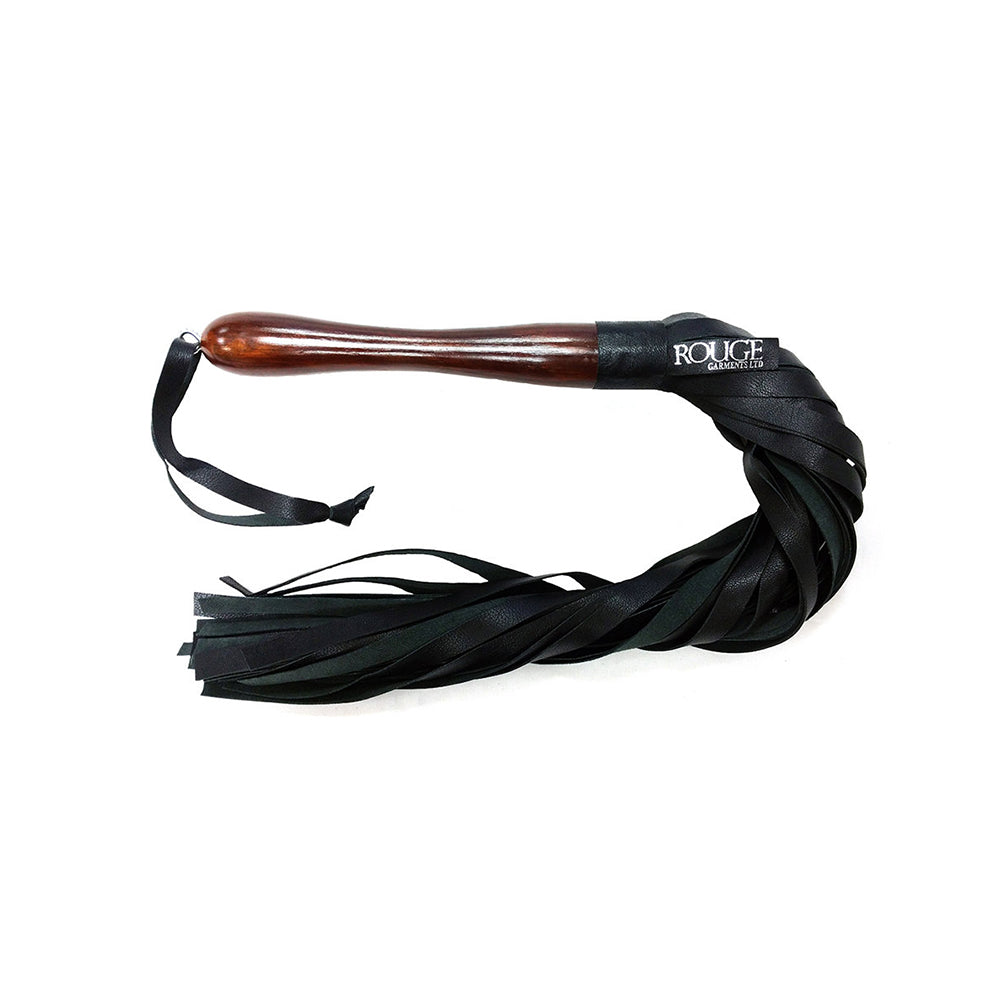 Rouge Garments - Rouge Wooden Handle Flogger Black - Bondage & Fetish Toys - Leather