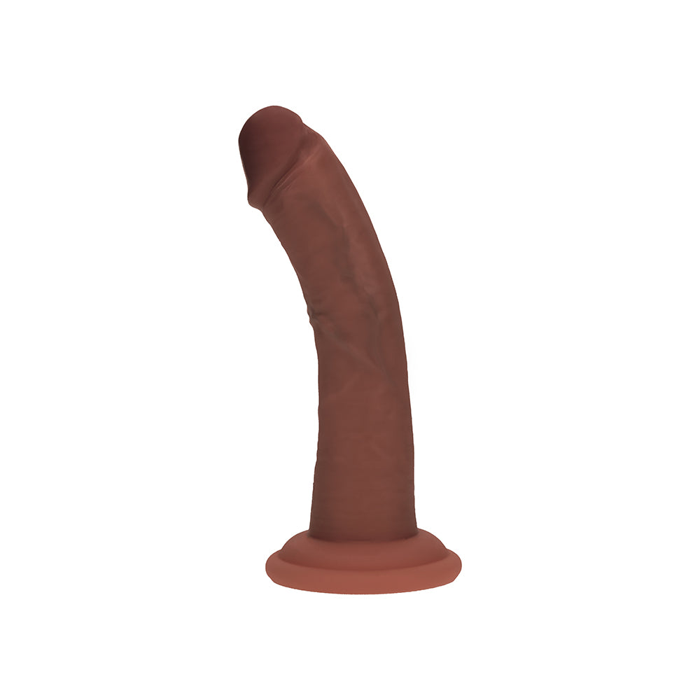 Shots - Realrock Dual Density Silicone Realistic Curved Dildo 6 in. Brown - Dildos