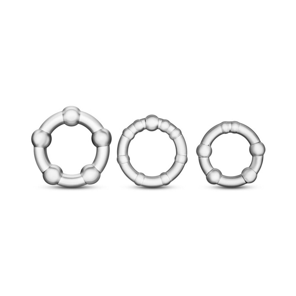 Blush - Stay Hard Beaded Cockrings 3-Piece Set Clear - Cockrings - TPE/TPR/Elastomers