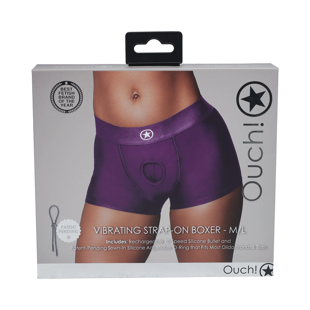 Shots - Ouch! Vibrating Strap-on Boxer Purple M/L - Harnesses & Strap-Ons - Nylon