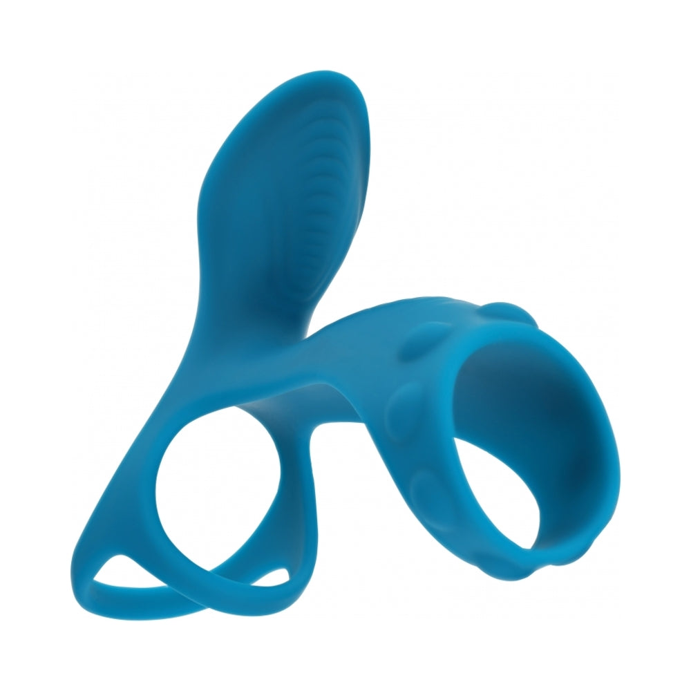 Shots - LEVELZ Vibrating Silicone Cock & Ball Ring with Shaft Loop Teal - Couples
