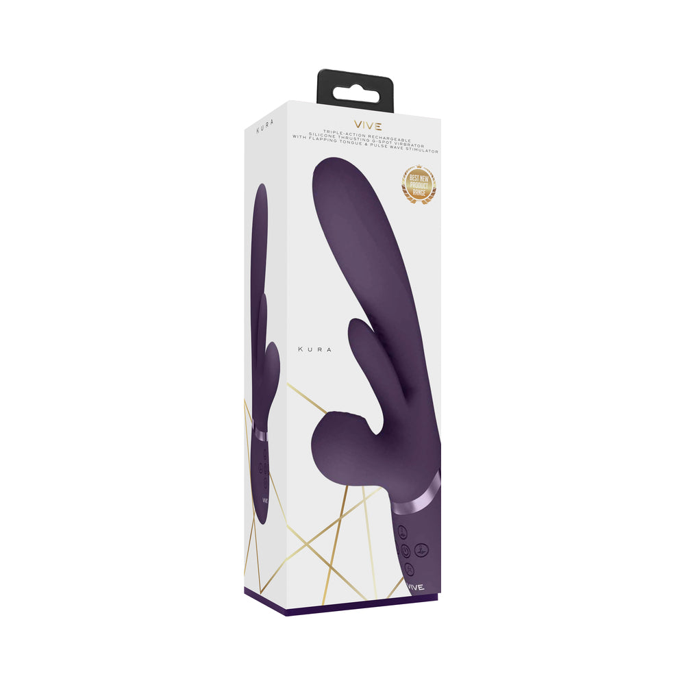 Shots - VIVE KURA Rechargeable Thrusting Silicone G-Spot Vibrator with Flapping Tongue and Pulse Wave Stimulator Purple - Vibrators - Silicone