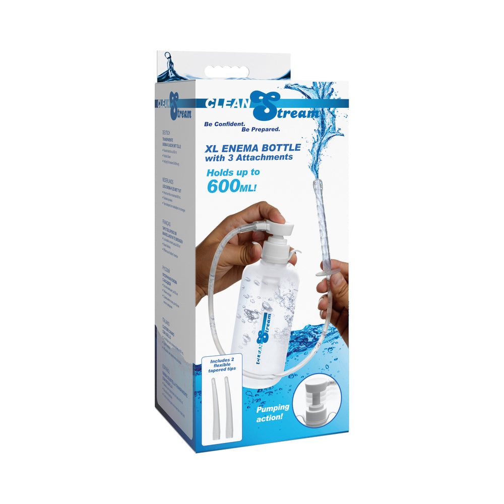 XR Brands - CleanStream XL Enema Bottle with 3 Attachments - Sexual Wellness - Plastic
