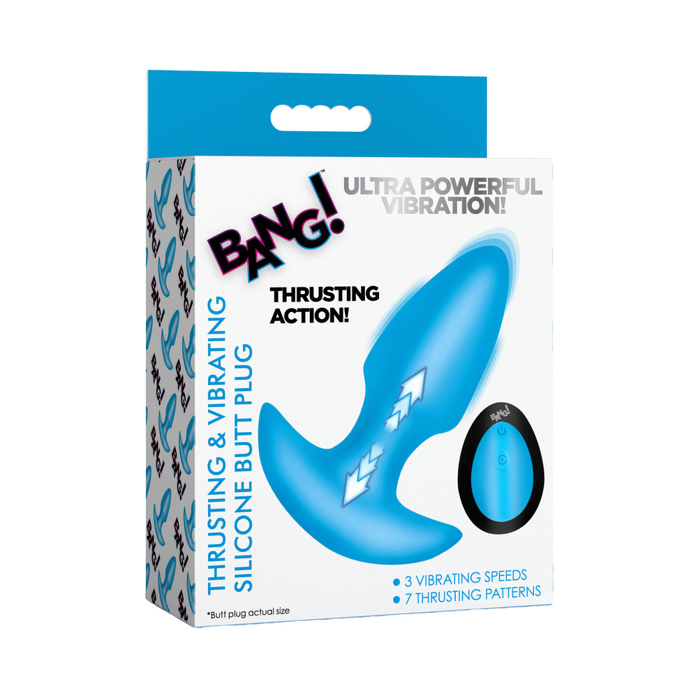 XR Brands - BANG! Thrusting & Vibrating Silicone Butt Plug Blue - Anal Toys & Stimulators - Silicone