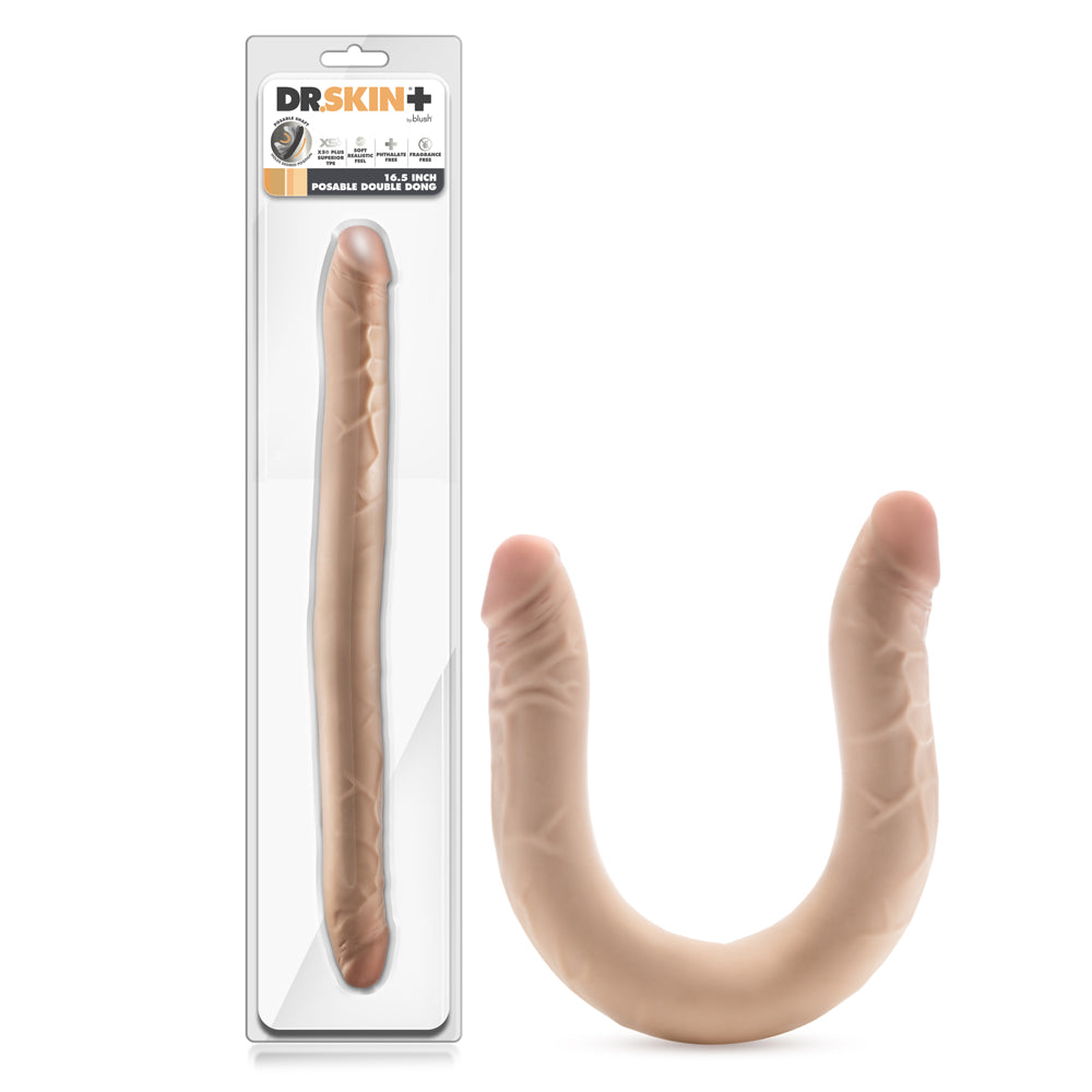 Blush - Dr. Skin Plus 16.5 in. Posable Double Dong Beige - Dildos - TPE/TPR/Elastomers