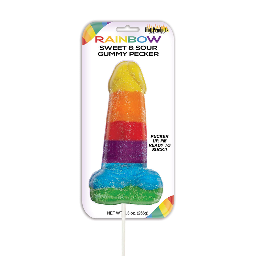Hott Products - Sweet & Sour Jumbo Rainbow Gummy Cock Pop - Novelties & Games