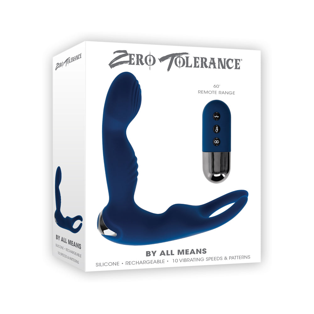 Zero Tolerance - Zero Tolerance By All Means Rechargeable Prostate Vibrator with Remote Silicone Blue - Anal Toys & Stimulators - Silicone