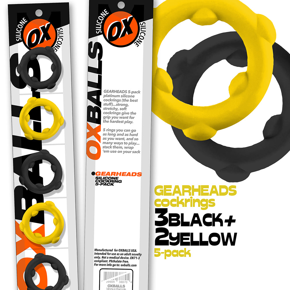 Oxballs - Oxballs Gearheads 5-Pack Spinner Rings Yellow/Black - Cockrings