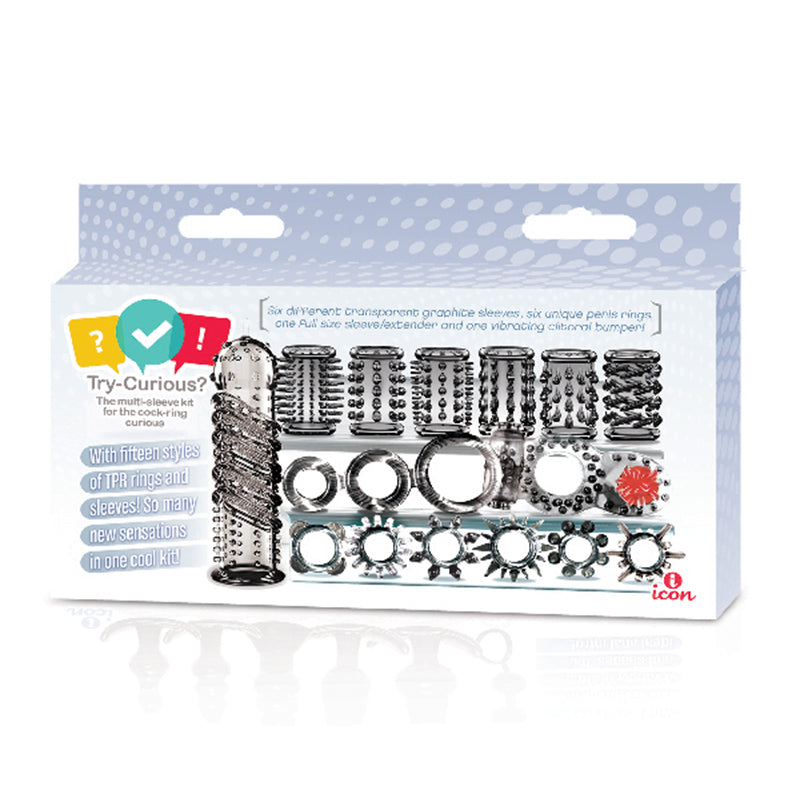 Icon Brands - Try-Curious Cock Ring & Sleeve Set - Penis Extension & Sleeves - TPE/TPR/Elastomers