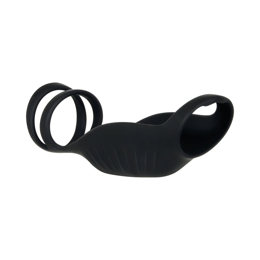 Gender X - Gender X Rocketeer Rechargeable Triple-Ring Vibrating Silicone Penis Sheath Black - Penis Extension & Sleeves - Silicone