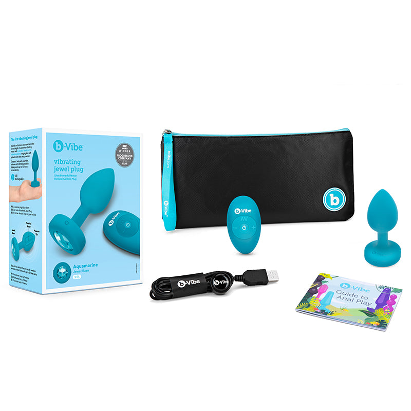 b-Vibe - b-Vibe Vibrating Jewel Rechargeable Remote-Controlled Anal Plug with Gem Base Aquamarine Small/Medium - Vibrators - Silicone