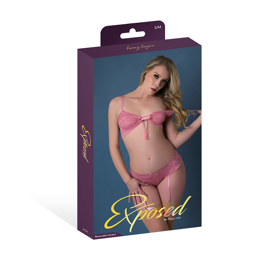 Magic Silk - Magic Silk Wisteria Mist Bralette & Panty with Removable Garters Pink L/XL - General