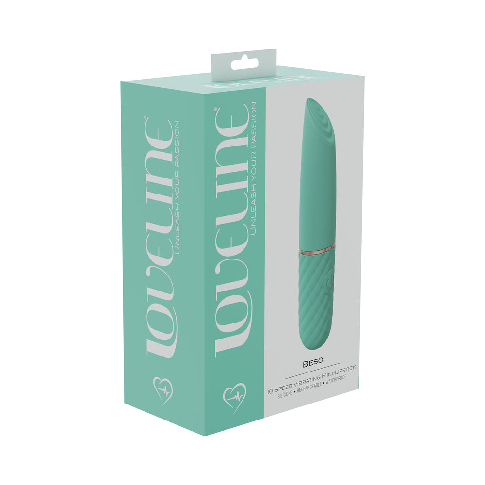 Shots - LoveLine Beso 10 Speed Vibrating Mini-Lipstick Silicone Rechargeable Waterproof Green - Vibrators - Silicone