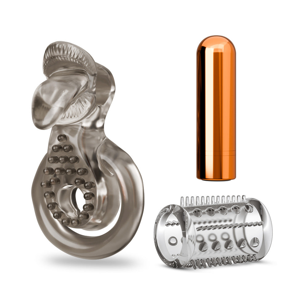 Blush - Stay Hard Vibrating Cock Ring Set with Sleeve - Cockrings