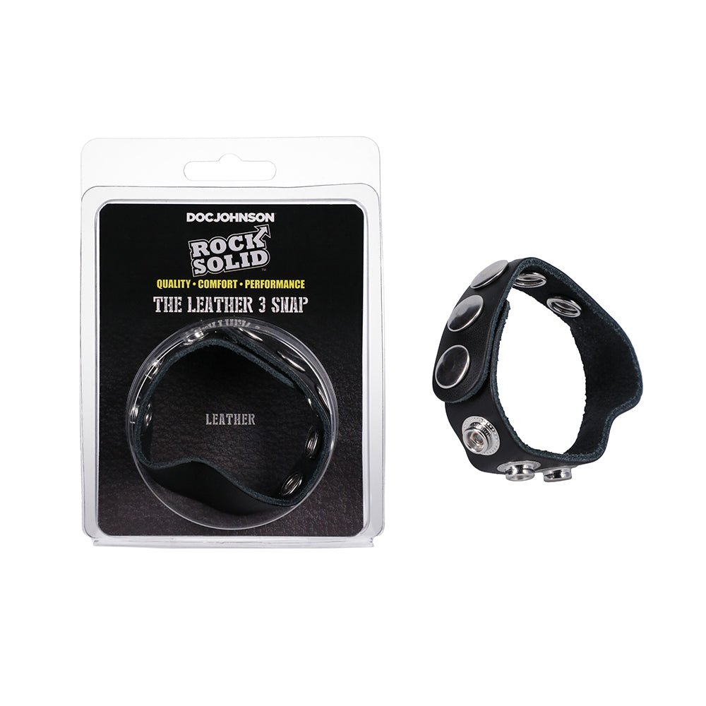 Rock Solid - Rock Solid Adjustable Leather 5-Snap Cock Ring Black - Cockrings - Leather