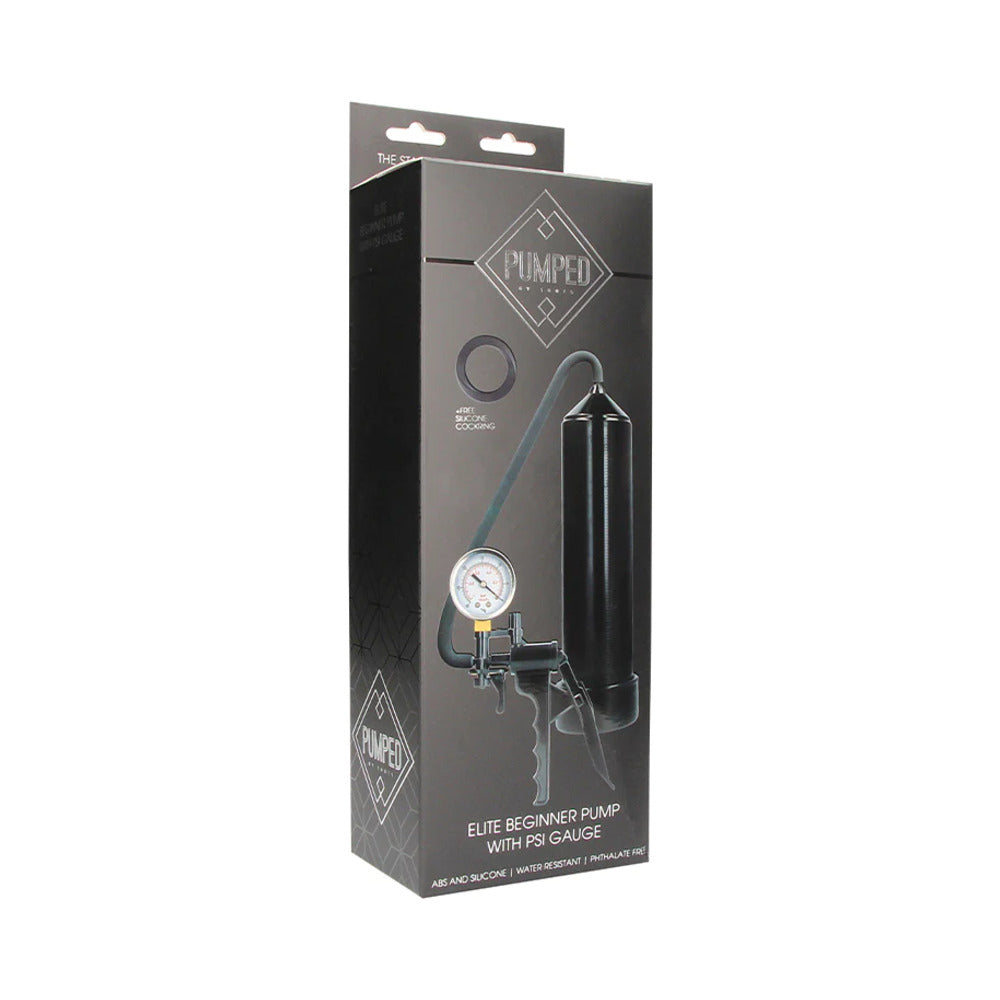 Shots - Pumped Elite Beginner Pump With PSI Gauge Black - Pumps & Enlargers - Silicone