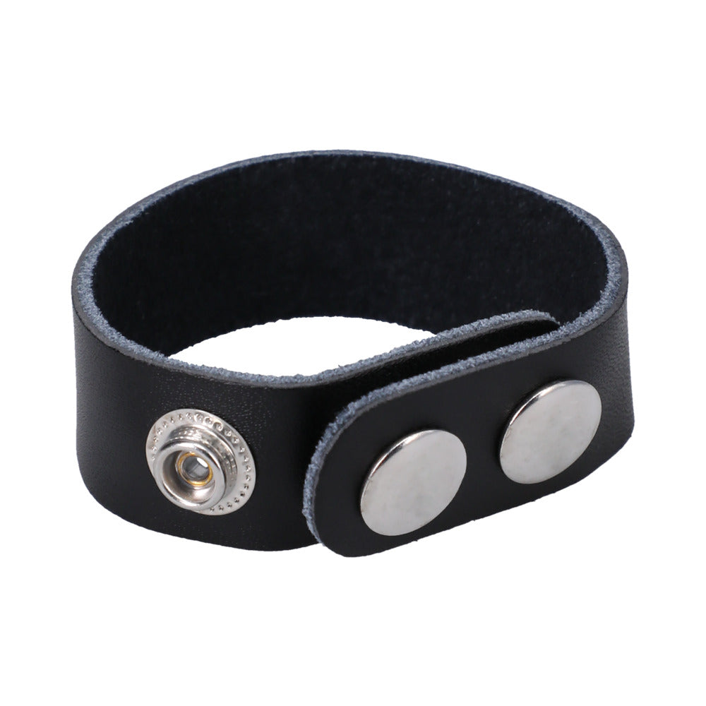 Rock Solid - Rock Solid Adjustable Leather 3 Snap Cock Ring (Black) - Cockrings - Leather