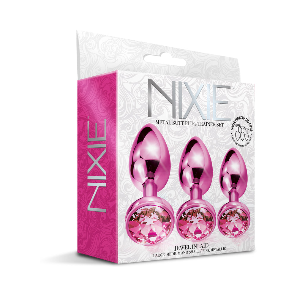 Global Novelties Nixie Metal Butt Plug Trainer Set 3-Piece Pink Metallic