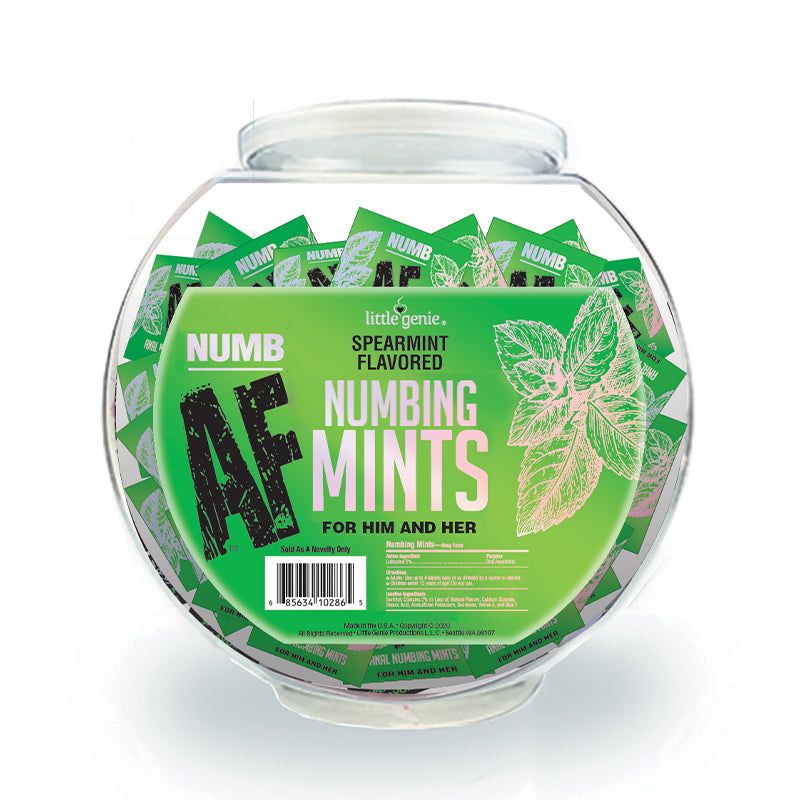 Little Genie - Numb AF Spearmint Flavored Numbing Mints 100-Piece Fishbowl Display - Novelties & Games