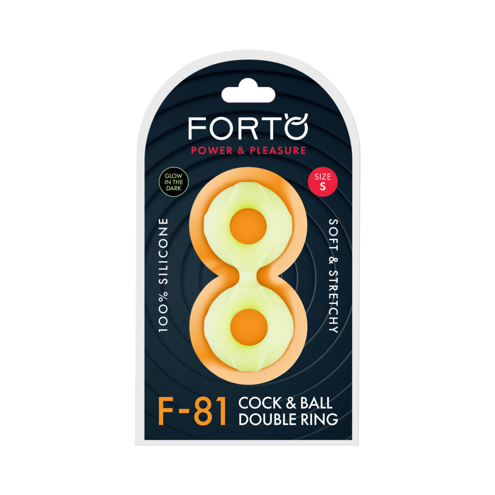 Forto - Forto F-81 Liquid Silicone Cock & Ball Double Ring Small Glow - Cockrings - Silicone