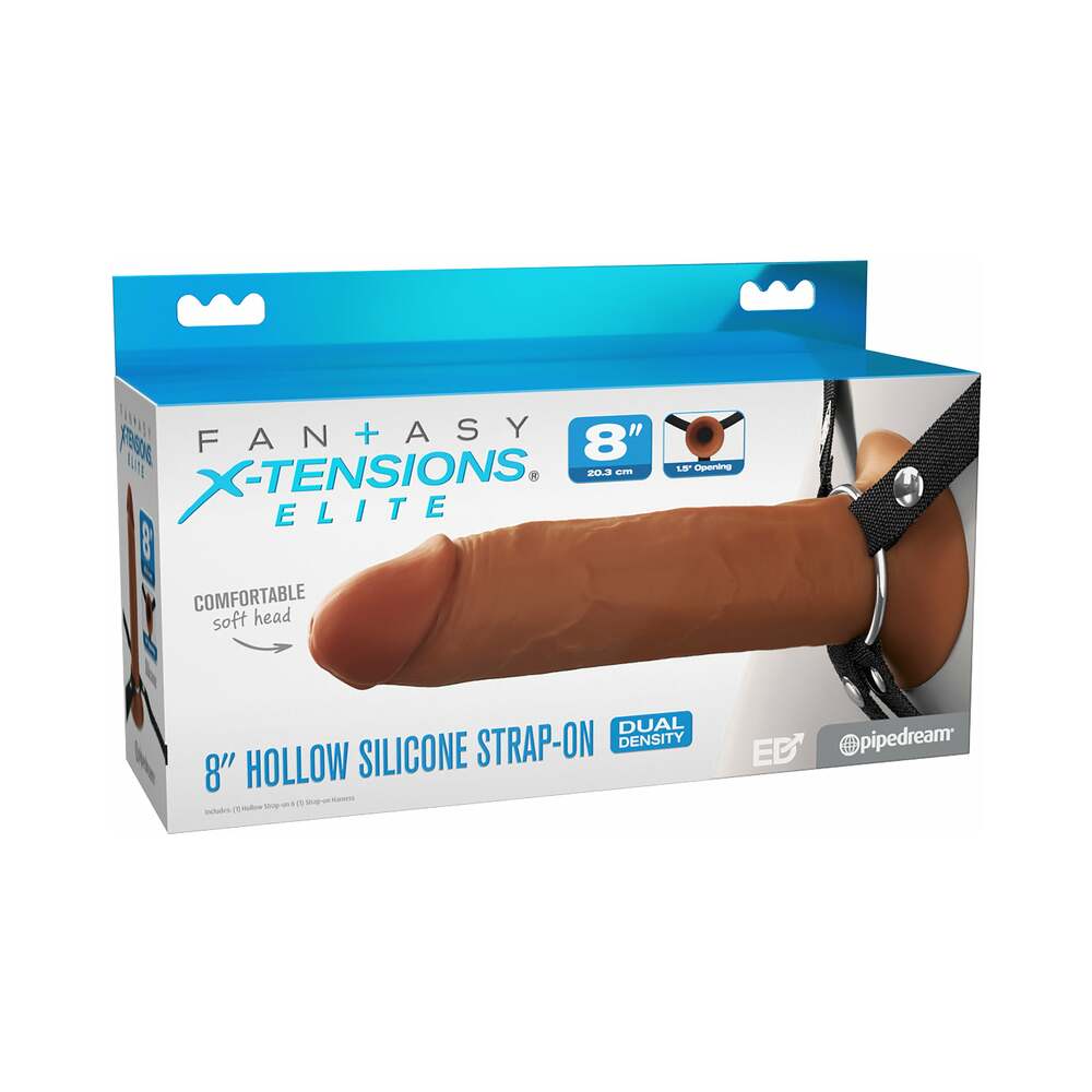 Pipedream - Fantasy X-Tensions Elite Hollow Silicone Strap-On 8 in. Brown - Harnesses & Strap-Ons - Silicone