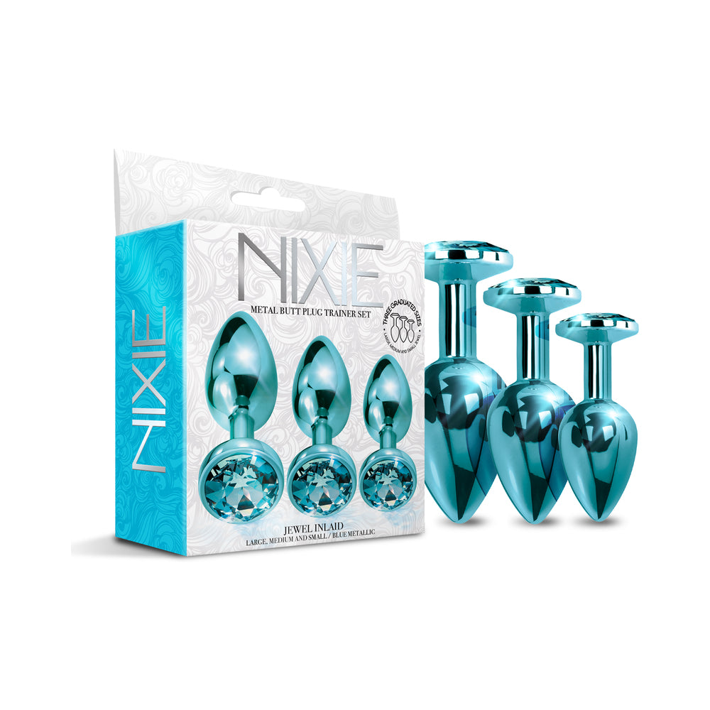 Global Novelties - Nixie Metal Butt Plug Trainer Set 3-Piece Blue Metallic - Anal Toys & Stimulators - Metal