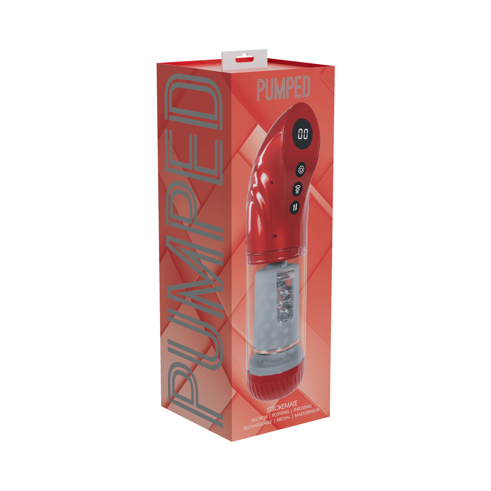Shots - PUMPED StrokeMate Masturbator Metallic Red - Masturbation Aids for Males - TPE/TPR/Elastomers
