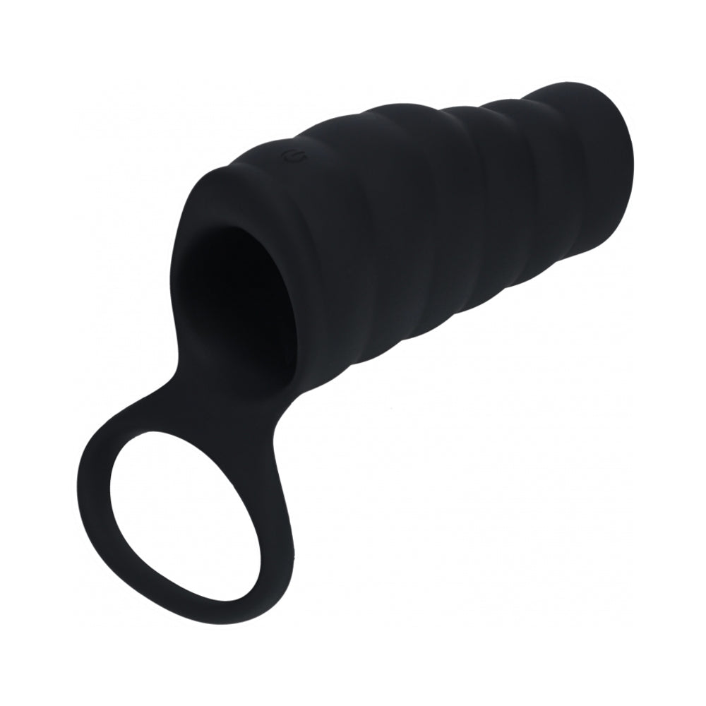 Shots - LEVELZ Vibrating Ribbed Silicone Cock Sleeve & Ball Ring Black - Accessories