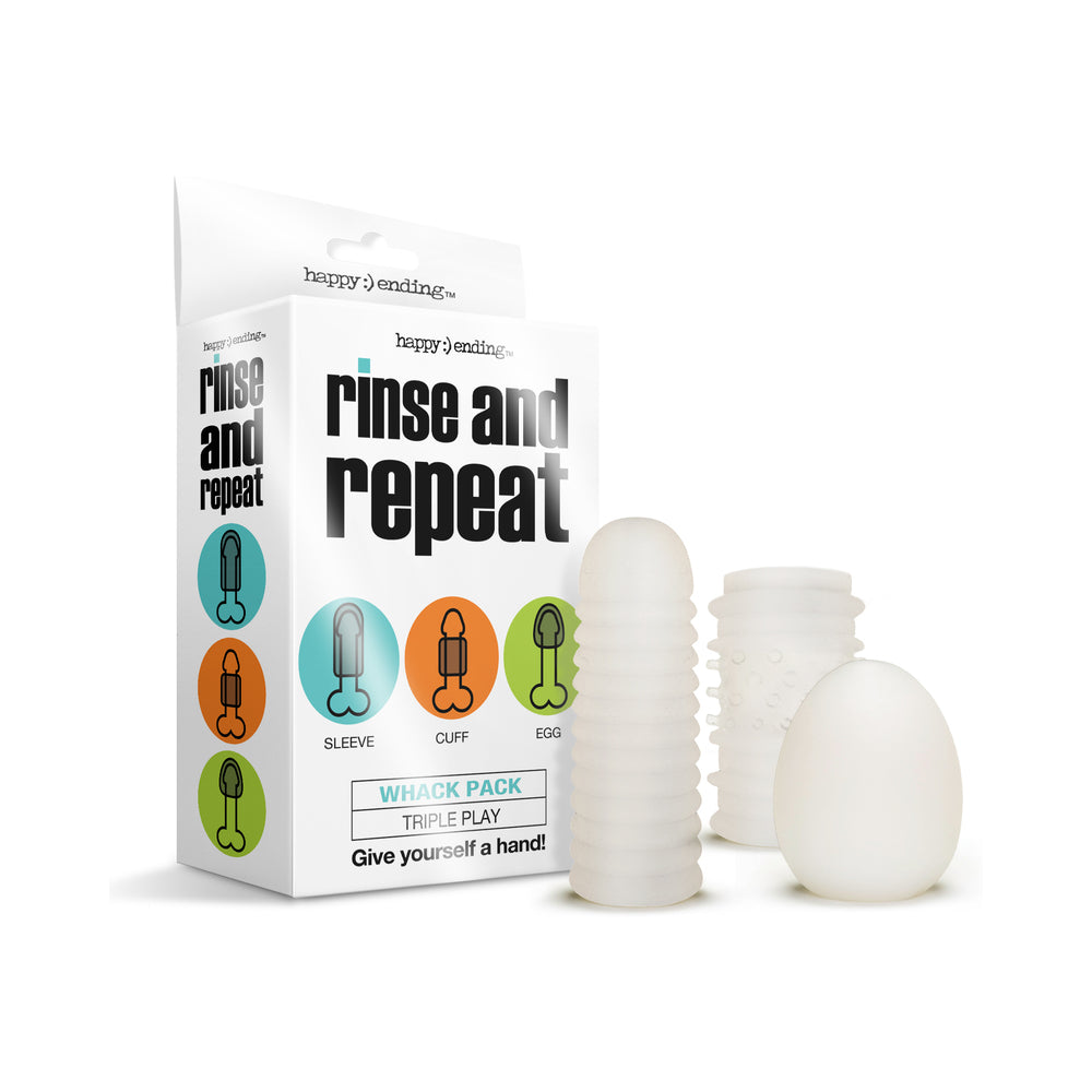 Global Novelties - Rinse and Repeat Whack Pack Triple Play - Masturbation Aids for Males - TPE/TPR/Elastomers